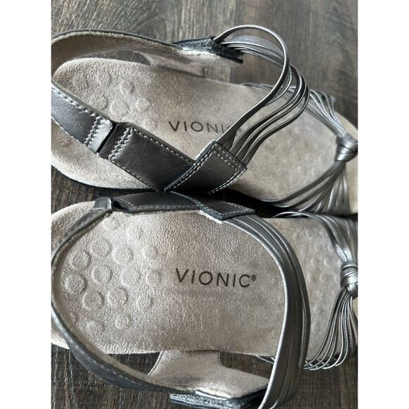 Vionic Talulah Women's Sz 7 Pewter Leather Strappy Comfort Sandals Orthotic - Picture 8 of 8